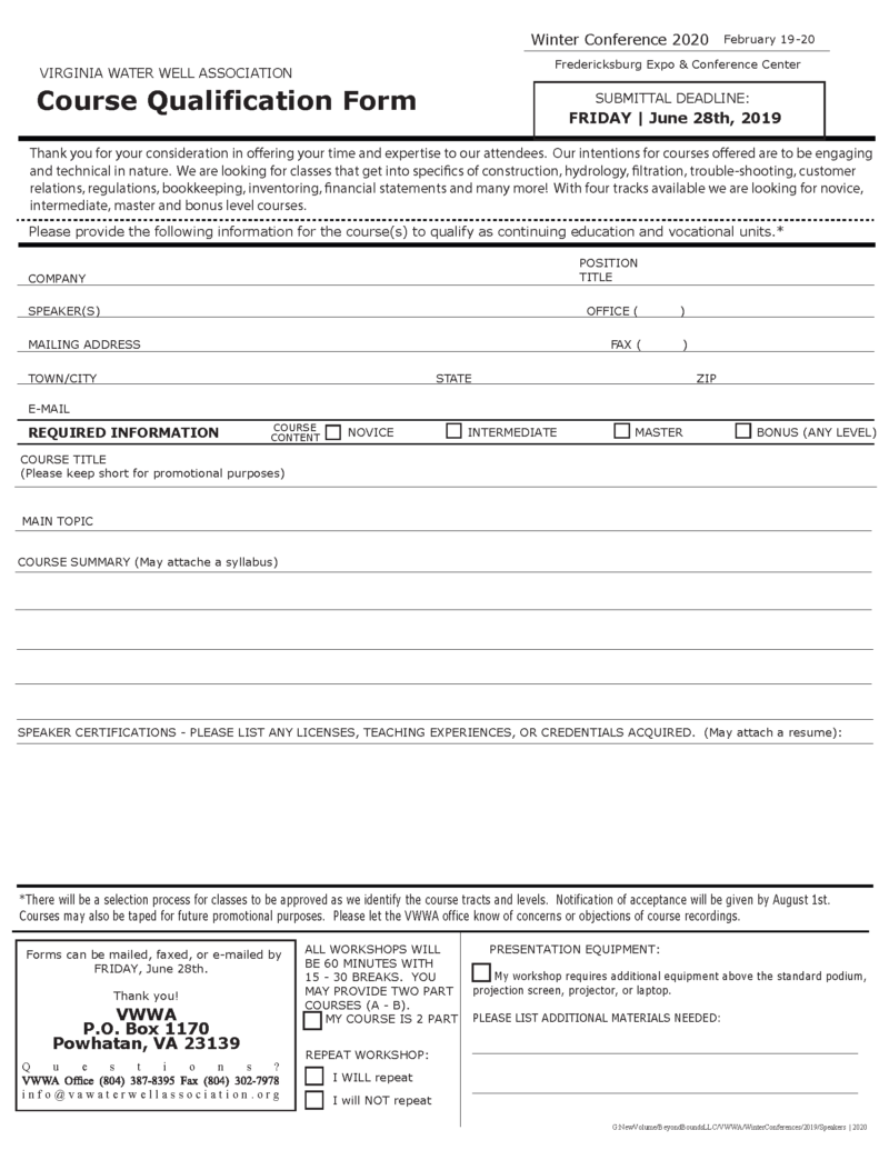 2020 Course Qualification Form